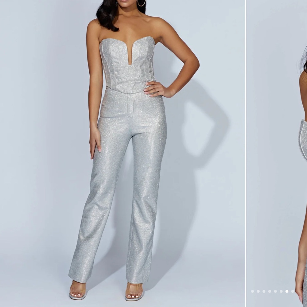 MESHKI NWT silver corset and silver pants size small
